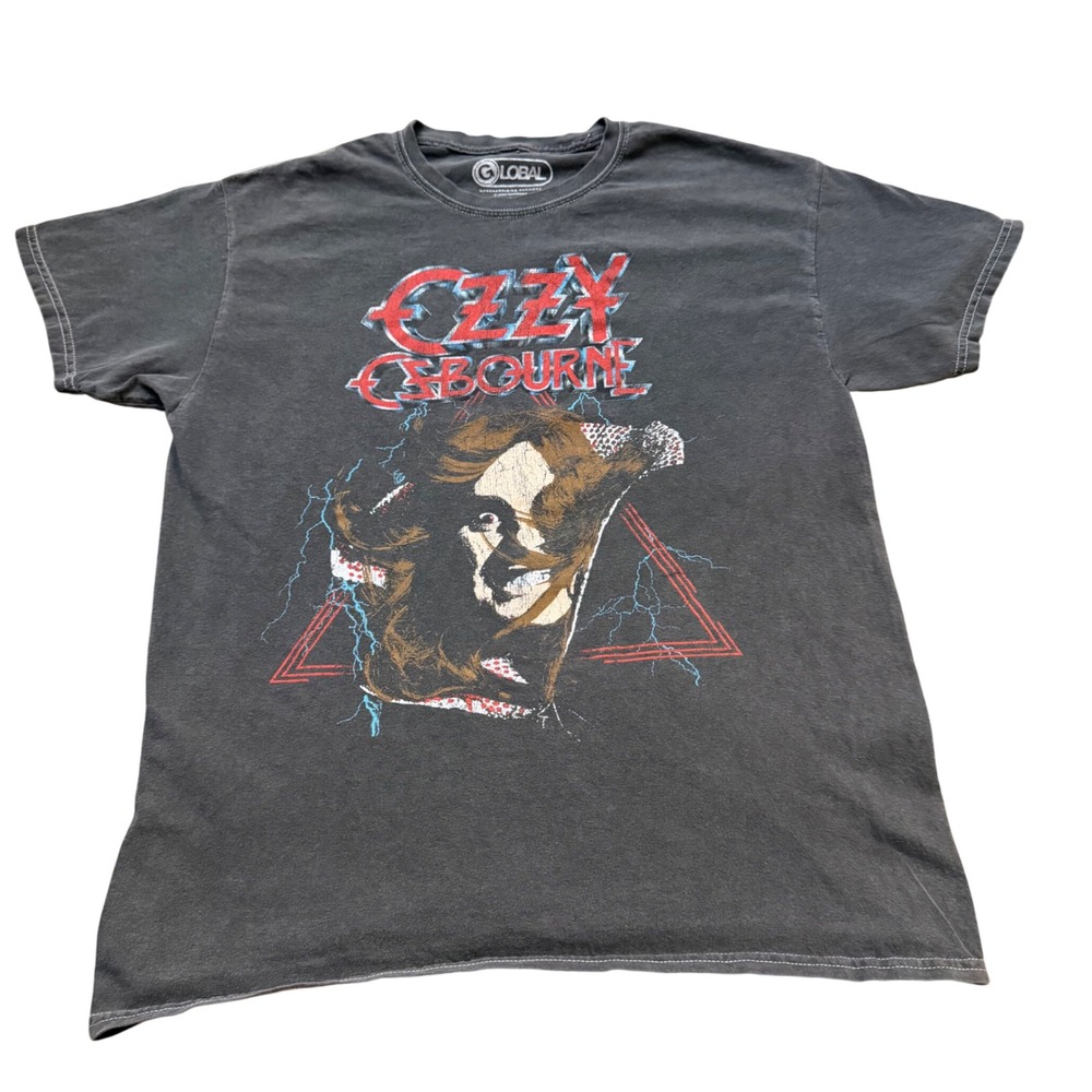 Ozzy Osbourne Graphic T-Shirt Mens Medium Faded Black Rock Band Tee‎ 2020 Global